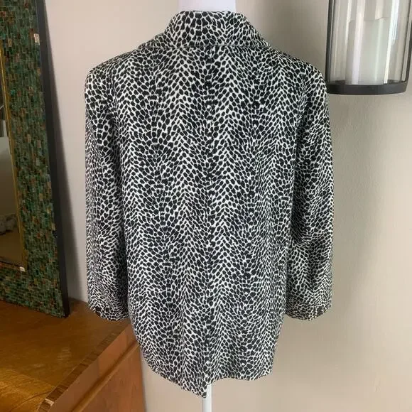 Vintage Sz L Animal Print Leopard Velvet Double Breasted Blazer Jacket Black Wht - Picture 8 of 16